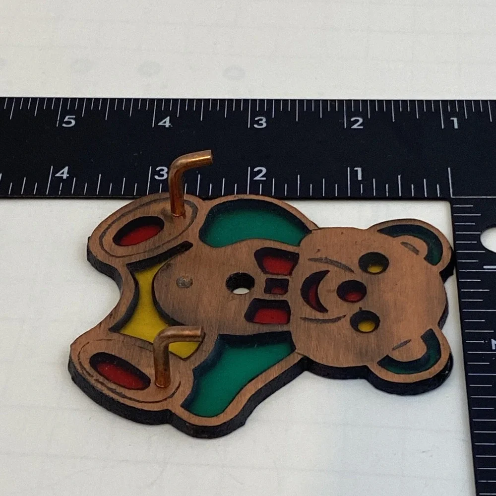Vintage Taiwan Key Holder Teddy Bear Stained Glass